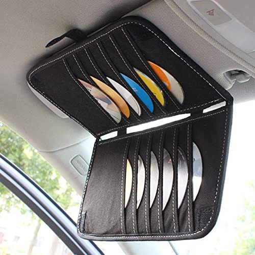 Car CD Holder Storage Case, Car/Truck/SUV Sun Visor Organizer with Free Napkins, Personal Belonging and Registration, Document, Ticket Storage Pouch + 14 Pocket CD