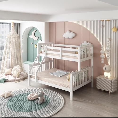 KOSY KOALA Trio Bunk Bed White Pine Wood and MDF Bunk Bed with 3ft Single Top and 4ft6 Double Bottom Bed Without Mattress 150.5 x 198.5 x 148.8 cm