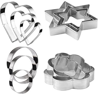 TMPTY Ausstechformen, Set mit 12 einfach zu verwendenden Backwerkzeugen und Gebäckutensilien for Kekse, Gemüse, Sandwich, Liebesherz, fünfzackiger Stern, rund, Quincunx-Form