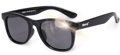 Maesy Kinder Sonnenbrille 3-6 Jahre - UV400 Schutz Polarisierte Gläser Kategorie 3 - Flexibler Rahmen - Eckig, Sicher und Bequem - Lino, Schwarz