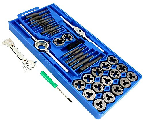 YyDDs 40Pcs/Set Standard SAE Tap and Die Set for Cutting External and Internal Threads with Case Threading Chasing Repair Tool Kit