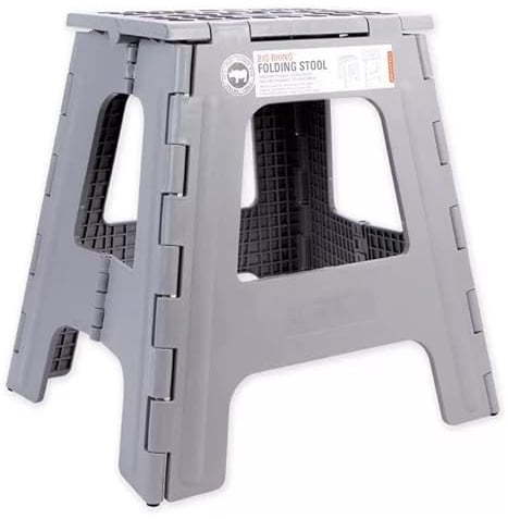 Kikkerland Rhino II Tritthocker, faltbar, stabil, rutschfest, kompakt, leicht, Kunststoff, Grau, hält bis zu 136 kg, für Küche, Bad