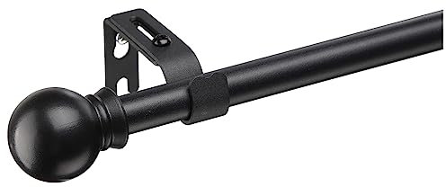 Curtain Poles with Round Finials 76 to 238 cm, 1.6 cm diameter Matt Black Curtain Pole with Brackets Fittings Set Window Poles for Living Room & Outdoor