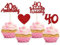 Gyufise 24Pcs 40th Anniversary Cupcake Toppers Heart Cake Toppers Ruby Wedding Anniversary Heart Cake Decoration for 40 Years and Love Celebration Party Supplies