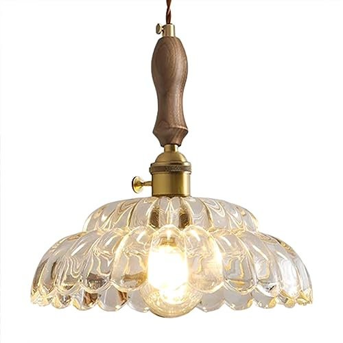 Rétro Fleur Pendentif En Verre Vintage Loft Lustre Avec Noyer Montage Plafonnier Décoratif Pendentif Lampe Luminaire Pour Restaurant, Café, Chevet, L