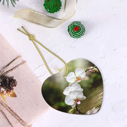 Weihnachtsschmuck, weiße Orchidee im Teich, Keramik-Herzform, Ornament, hängende Feiertage, Ornamente, kreatives Herz, Porzellan-Ornament, Weihnachtsbaum, Heimdekoration
