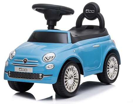 Primi Passi Macchinina Cavalcabile Fiat 500 per Bambini da 12 a 36 Mesi con Suoni e Clacson Sistema Antiribaltamento Vano Portaoggetti Schienale Gioco per Imparare a Camminare (Blu)
