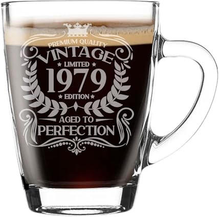 47th Birthday Gift for Men Vintage 1979 Aged to Perfection Engraved Glass Mug Gift for Coffee Lovers Tea Cup Present for 47 Year Old 300ml Coffee Mug Funny Novelty Mug Gift For Men or Women