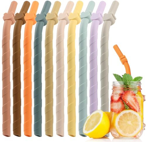 RoadLoo 10 Stück Silikon Strohhalm, Wiederverwendbar, Flexibel, BPA-Frei, 17.5cm, Ersatz Trinkhalme