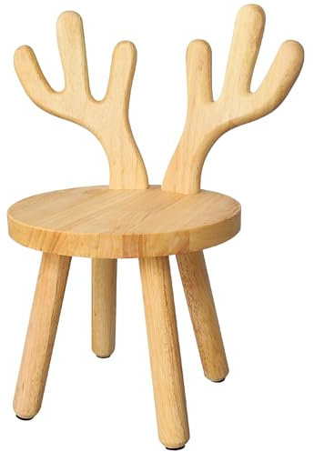 Yier MEI Holzstuhl mit Rückenlehne für Kinder Sitzhöhe 24cm, Kleiner Hocker, Kleinkind-Holzstuhl, Kindermöbel zum Essen, Lesen, Spielen, Rückenlehnenstuhl (Natürliche Farbe, Rund)