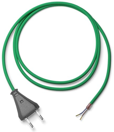 Lightstock Textilkabel-Lampenzuleitung (H03VV-F 2x0,75mm²) mit Eurotecker, Grün, 3 Meter