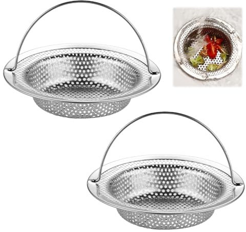 Filtro Lavandino Cucina Set Di 2 Filtri per Lavello Cucina in Acciaio Inox Cestino Raccogli Scarti Con Manico Sollevabile ø 7,5 Cm Interno 11 Esterno Anti-Intasamento Facile Da Pulire per Foro Standar