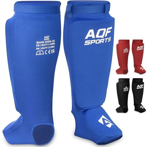 AQF Schienbeinschoner Kickboxen - CE UKCA SATRA Genehmigt Muay Thai Schienbeinschützer - Eva Gepolstert MMA Spannschützer Bein Unterstützung Fuß Shin Guard für Karate, Kampfsport (Blau, XL)