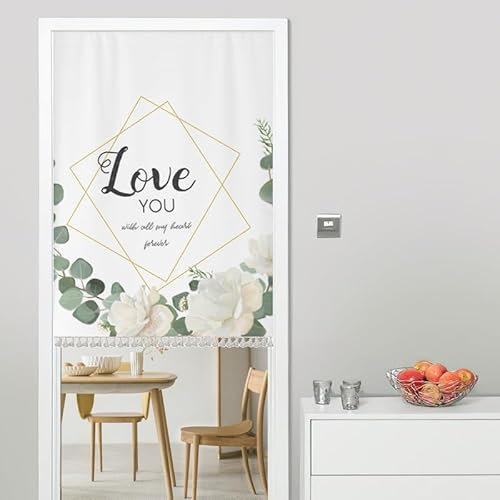 Türvorhang Pfingstrose Weiß Grün Küchenvorhänge Polyester Raumteiler Vorhang Waschbar Vorhänge Kurz Küchenvorhang Langlebig Fliegenvorhang Terrassentür tür Vorhang Verdickung Vorhang Tür 80x120cm