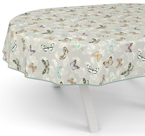 ANRO Wachstuchtischdecke Wachstischdecke Wachstuch Tischdecke abwaschbar Gartentischdecke Wasserabweisend Oval 220x140cm mit Saum (Eingefasst) Schmetterlinge
