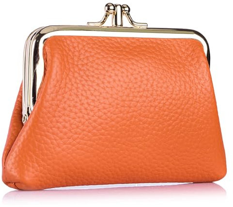 Karoukee Portefeuille en Cuir Pleine Fleur pour Femme, Porte-Monnaie Élégant Femme, Petite Porte-Monnaie, Portefeuille avec 2 Compartiments Séparés, Fermeture à Clip Dorée