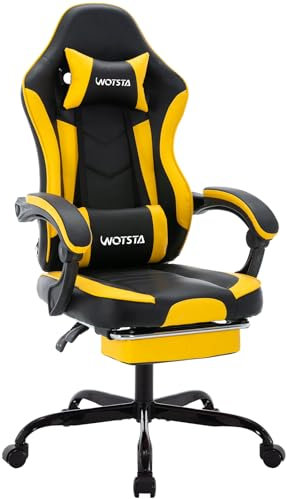 WOTSTA Gaming Chair Computerstuhl Ergonomischer Gaming Stuhl mit Fußstütze Bürostuhl Ergonomischer Computerstuhl mit Lendenwirbelstütze SchwarzGelb