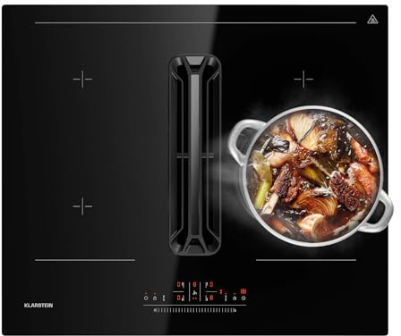 Klarstein AirJet 60 Induction Hob with Extractor - A+ Energy Efficiency, 600 m³/h Exhaust, VarioHeating Flex Zones, Touch Control, Child Lock, Stainless Steel & Glass, 7200 W