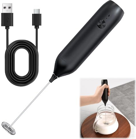 Rechargeable Electric Milk Frother Handheld, 13000RPM Whisper Quiet Coffee Frother Food-Grade Stainless Steel Milk Frother Whisk Handheld Blender Handheld Whisk for Lattes Hot Chocolate Protein Shakes