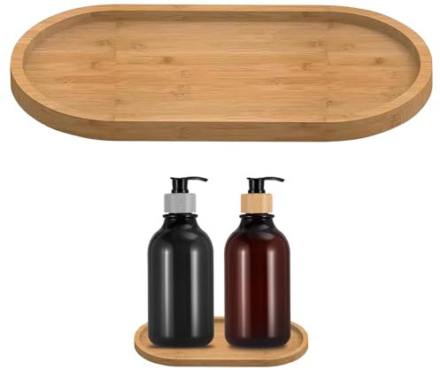 Bamboo Soap Dishes Dispensers Tray, Bamboo Small Tray Wooden Trays for Display Oval Decor Trays Dresser Jewelry Ring Dish, for Tea, Fruit, Snacks, Cakes Home Decor