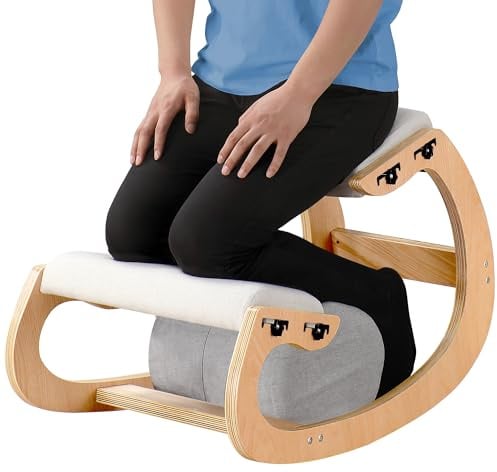 Verstellbarer Kniestuhl, ergonomischer Holzstuhl, Kniestuhl, Haltungsstuhl – verbessern Sie Ihre Haltung mit einem abgewinkelten Sitz für Zuhause, Büro (Holzfarbe + Pads)