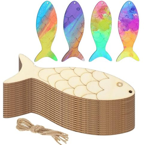 30 Stück Fische Deko,Fischornament Aus Holz Mit Hanfseil,Bemalbares Holzschild In Fischform,Einfärbbar unfertige leere Holzschilder,für Zum Bemalen Von Diy Ozean Tier Thematische Party.