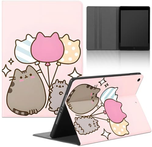 Funda Tablet para Samsung Galaxy Tab S2 9.7, Suave TPU Carcasa Kawaii Anime Pusheen Lindo Gato Dibujos Animados Diseño Manga Stand Función PU Cuero Flip Protectora Cover, Rosa