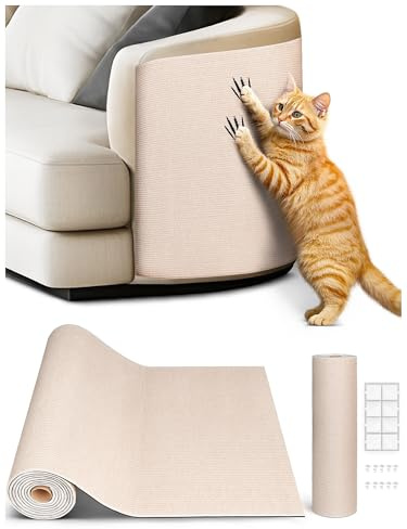 Minyii 78.7x15.8 Cat Scratch Mat, Trimmable Self-Adhesive Carpet, DIY Climb Cat Scratcher for Furniture Couch or Wall Protector, Covering Cat Scratching Post Replacement Pads (Beige)