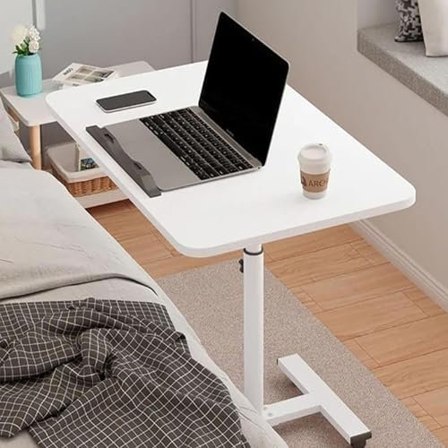 MYRTFK Overbed Table with Wheels, Standing Desk Height Adjustable,Bedside Tray for Elderly, Laptop Table Over Chair Table Workstation,for Hospital Bed, Home and Office Use(White)