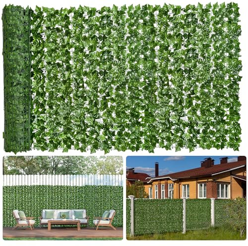 Ivy Sichtschutzzaun aus Efeu, 50,8 x 50,8 cm, künstliche Efeu-Hecke, erweiterbar, mit 100 Kabelbindern, Dekoration für Wand, Garten, Hochzeit, 700 x 101,6 cm, 28 Stück