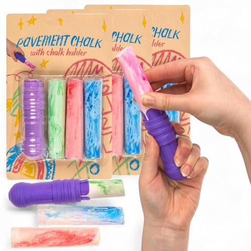 MIJOMA Lot de 3 craies de peinture de rue avec support - 3 craies de marbre sur carte blister - 9 craies XXL et 3 supports pour enfants - Mélange de couleurs