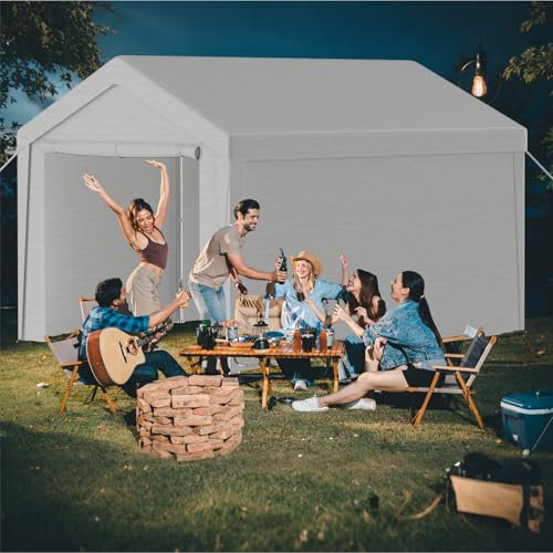 Kidsgigglz Carport Auto 3x4 m, Pavillon Garagenzelt, Zeltgarage Lagerzelt Weidezelt Gerätezelt, Winterfest Windschutz Wasserdicht UV-beständig & sonnensicher, Stahl & PE-Plane (Weiß)