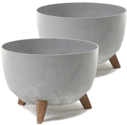 Tymar Übertöpf mit Füßen, Blumenübertopf für draussen, Blumentopf groß, Schale für solarbrunnen, terrassenkübel rund_Roma ((2pack) Beton; ø 33 cm)
