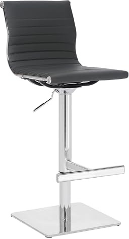 Rovigo Deluxe Breakfast Bar Stool, Chrome Footrest, Height Adjustable Swivel Gas Lift, Home Bar & Kitchen Barstool, Charcoal Grey