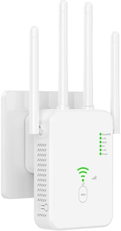 Amplificatore WLAN, ripetitore WLAN 1200 Mbit/s con tecnologia a 4 antenne, WiFi a doppia banda coprente 2,4 + 5 GHz, senza zone morte, ricezione stabile per tutta la casa