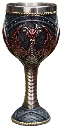 HouseVibe Vintage Medieval Goblet Dragon Pattern Drinking Glass Multipurpose Anniversary Decoration 7.01 Inch Stainless Steel- Red