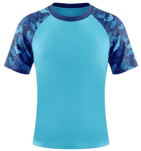 Valcatch Kids Rash Vest Short Sleeve Swim T Shirt, Light Blue, 14-16 Years
