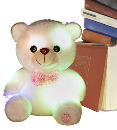 Luz nocturna de peluche, 20 cm, oso de peluche, para niñas, adultos, como compañero de consuelo, salón, dormitorio, sofá