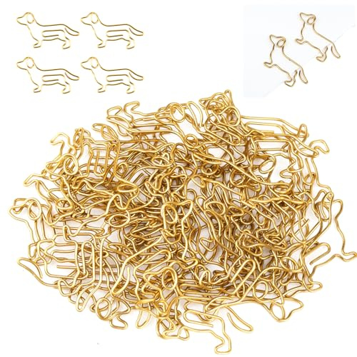50 Stück Büroklammern, Dackel Motiv Büroklammer Gold, Metall Briefklammern, Tiereform Lesezeichen Aktenklammer für Büro, Schule, Papier, Foto, Postkarten