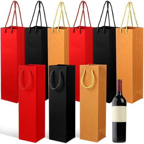 BCOATH 9 Pcs Kraft Paper Wine Bottle Bags with Handle Portable Bottle Carrier for Whiskey Spirits Suitable for Dinner Parties Anniversary