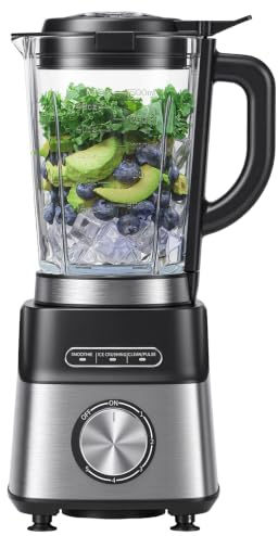 AMZCHEF Standmixer Glas 1200W, Smoothie Maker mit 1,5L Glasbehälter | 5 Geschwindigkeiten Smoothie Ice-Crush Selbstreinigung, 6 Edelstahlklingen,Sicherheitsverriegelung
