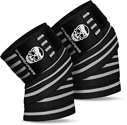 Gymreapers Rodilleras (par) con correas para sentadillas, prensa de piernas y entrenamiento cruzado - Rodilleras flexibles de 72 para sentadillas- Para hombres y mujeres - 1 año de garantía (blanco)