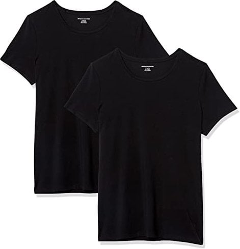 Amazon Essentials Women's Regular-Fit Short-Sleeve Crewneck T-Shirt, Pack of 2, Black, XL