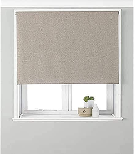 Eclipse Blackout Roller Blind - Natural Beige - Ready Made (Fittings Included) - Temperature Control - Adjustable - 100% Polyester - 61cm width x 162cm drop (24 x 64 inches) - Made by Riva