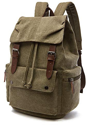 Rufun Leinwand Rucksack Jahrgang für Laptop Tagesrucksack Wandern Reisen Große Kapazität Tasche Unisex (Grün)