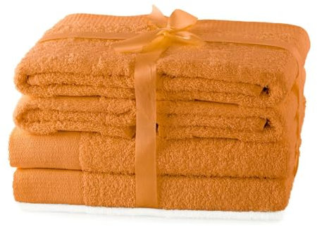 AmeliaHome Handtuch Set Orange 4 Handtücher 50x100 cm und 2 Duschtücher 70x140 cm 100% Baumwolle Qualität Saugfähig Amari