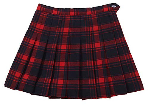 YFPICO Mädchen Plaid Rock mini Faltenrock Schulmädchen-Stil Geeignet für 3-14 Jahre mit Doppel Schicht Material, Rot, 134/140