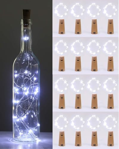 kolpop 16 Stück Flaschenlicht Batterie, Flaschenlichterkette Korken 2M 20LED Glas Korken Licht Lichterkette mit Batterie für Flasche Party Hochzeit Weihnachten, KaltesWeiß