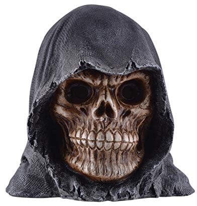 Horror-Shop Dekorativer Grim Reaper Totenkopf mit LED Augen aus Kunststein - Gothic & Horror Decor - Schwarz, Beige, Grau - Tischdeko - Skulptur