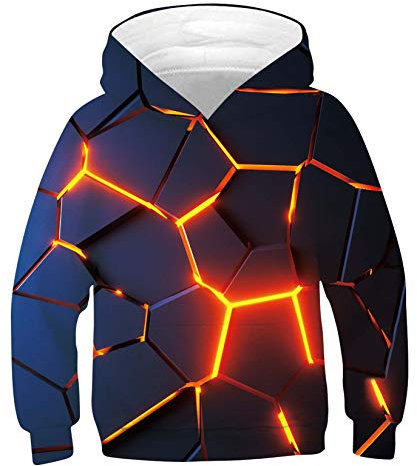 ALISISTER 3D Druck Hoodie Kapuzenpullover Kinder Coole Optische Täuschung Muster Hooded Sweatshirt Beiläufig Langarm Pulli Hoody Outfits (L=11-13 Jahre)